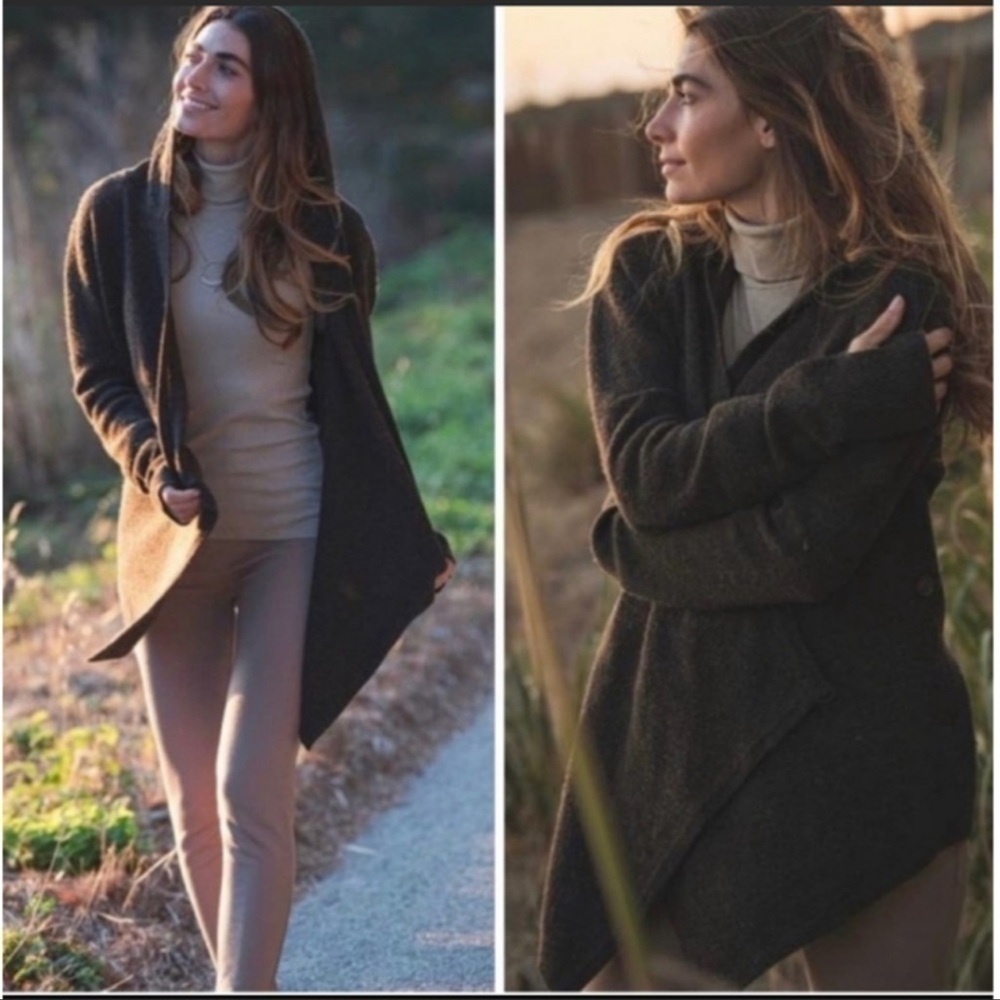 Betabrand Black Sheep Wrap Wool Alpaca Hooded Long Sleeve Cardigan Size S/M